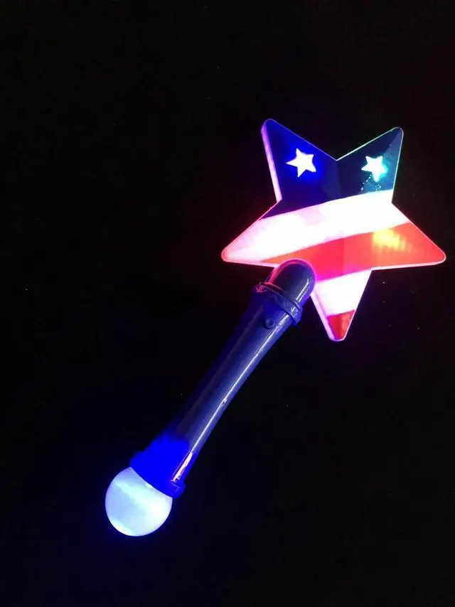 Alt view image 3 of 6 - 6 Patriotic Star LED Glow Sticks Light Up Wands July 4th US Flag Star Glow Stick