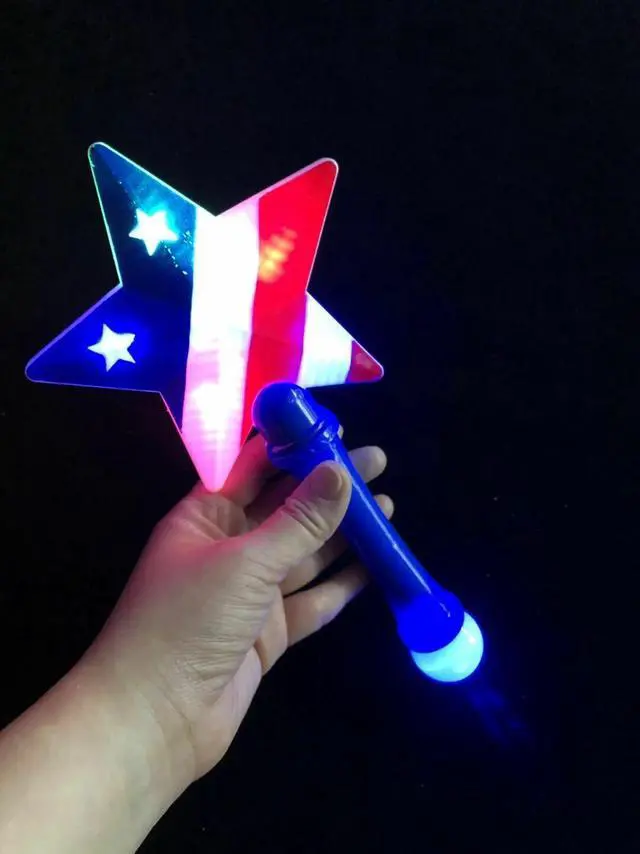 Alt view image 4 of 6 - 6 Patriotic Star LED Glow Sticks Light Up Wands July 4th US Flag Star Glow Stick