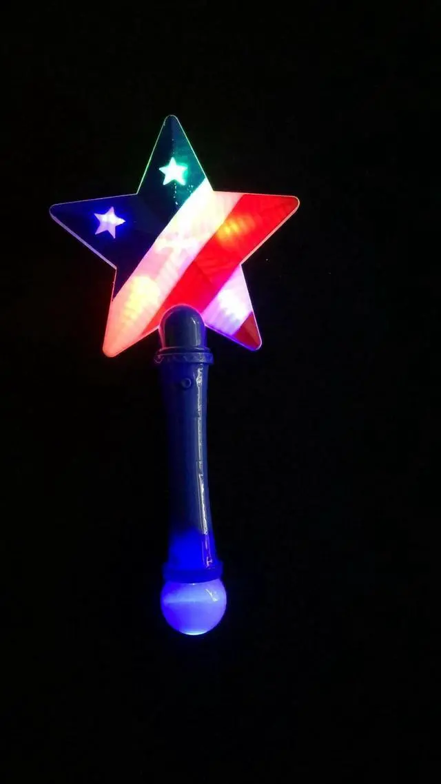 Alt view image 2 of 6 - 6 Patriotic Star LED Glow Sticks Light Up Wands July 4th US Flag Star Glow Stick