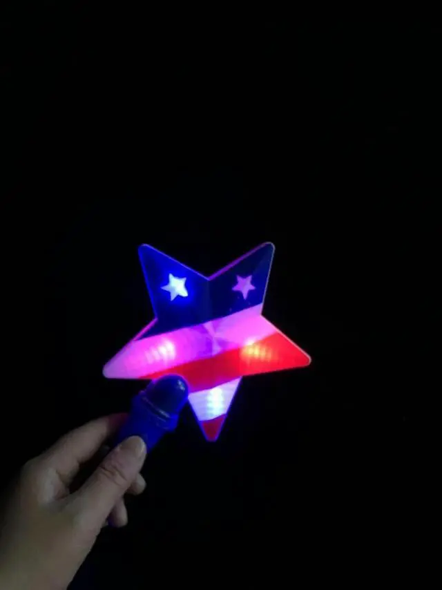 Alt view image 5 of 6 - 6 Patriotic Star LED Glow Sticks Light Up Wands July 4th US Flag Star Glow Stick