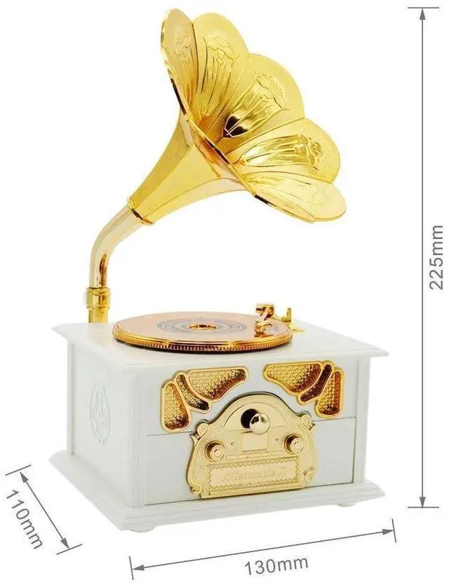 Alt view image 7 of 7 - Classical Trumpet Horn Turntable Gramophone Art Disc Music Box Make up Case