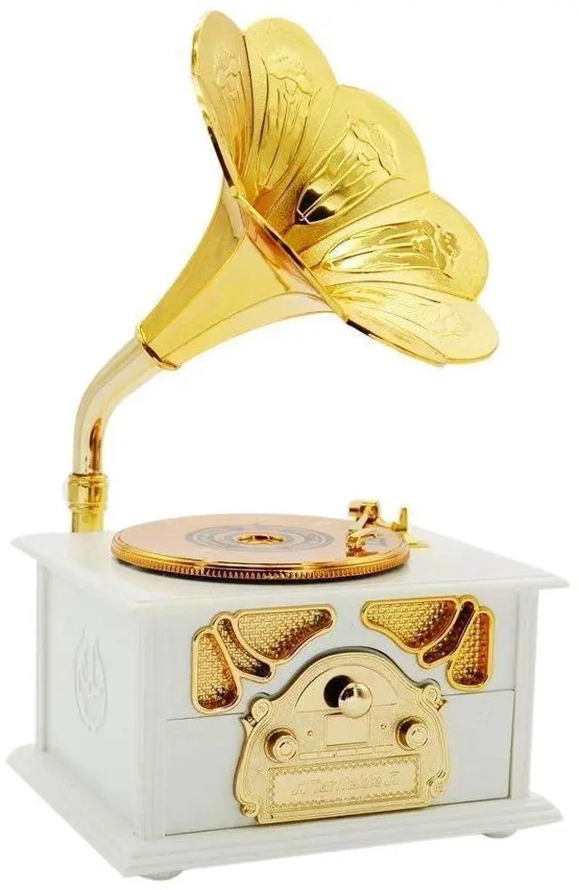 Alt view image 2 of 7 - Classical Trumpet Horn Turntable Gramophone Art Disc Music Box Make up Case