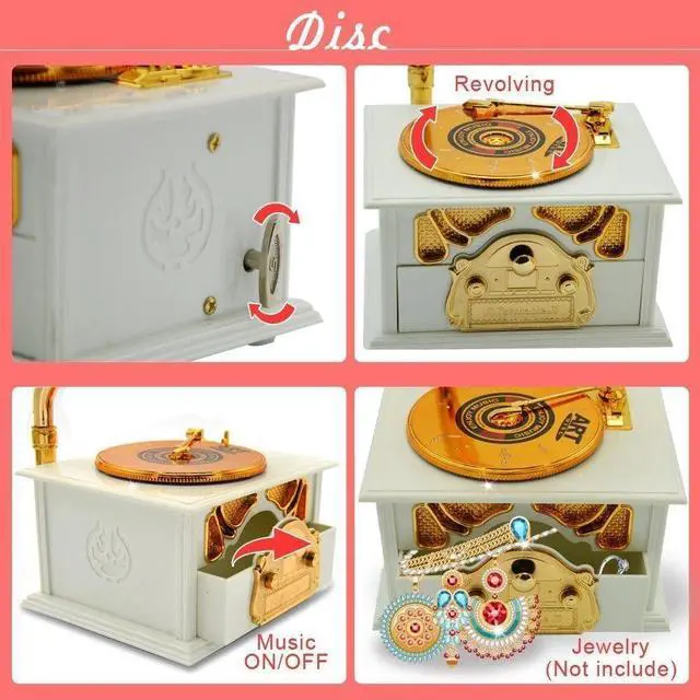 Alt view image 6 of 7 - Classical Trumpet Horn Turntable Gramophone Art Disc Music Box Make up Case