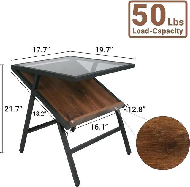 Alt view image 7 of 7 - Yosemite Mid Century Glass Top End Table - Side Table with Magazine Rack