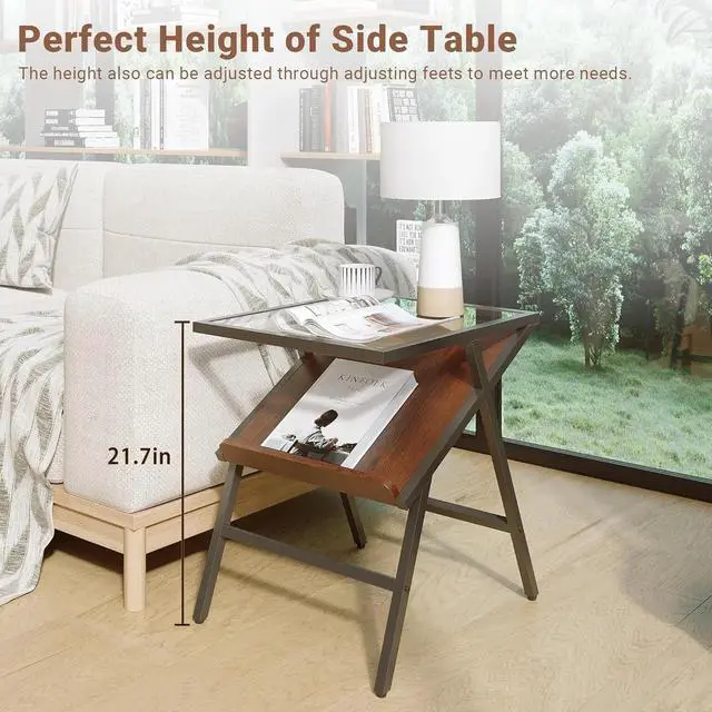 Alt view image 5 of 7 - Yosemite Mid Century Glass Top End Table - Side Table with Magazine Rack