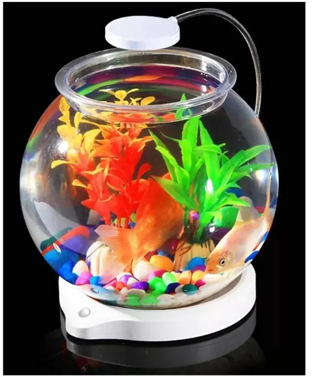 Main image of 1 Gallon Glass Fish Bowl with Decor Include Artificial Aquarium Plants USB Light