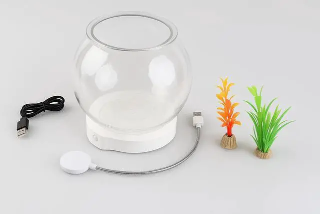 Alt view image 2 of 2 - 1 Gallon Glass Fish Bowl with Decor Include Artificial Aquarium Plants USB Light