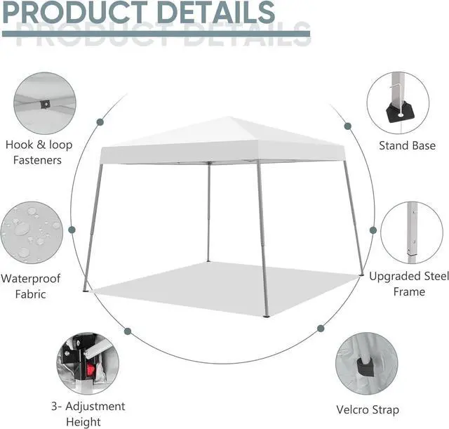 Alt view image 4 of 7 - 8x8ft Outdoor Pop Up Canopy Tent Portable Folding Gazebo Shelter w/Bag White