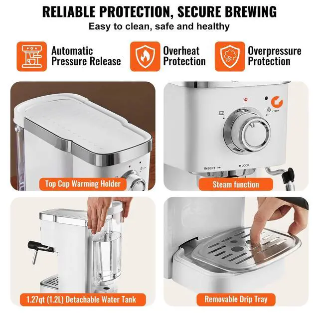 Alt view image 6 of 7 - Espresso Coffee Machine 15Bar Semi-Automatic Espresso Maker & Milk Frother