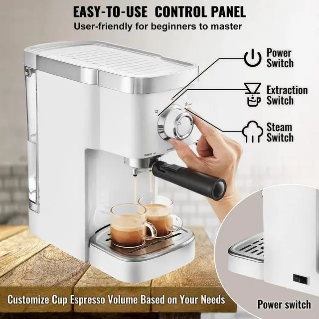 Alt view image 5 of 7 - Espresso Coffee Machine 15Bar Semi-Automatic Espresso Maker & Milk Frother
