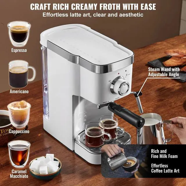 Alt view image 4 of 7 - Espresso Coffee Machine 15Bar Semi-Automatic Espresso Maker & Milk Frother