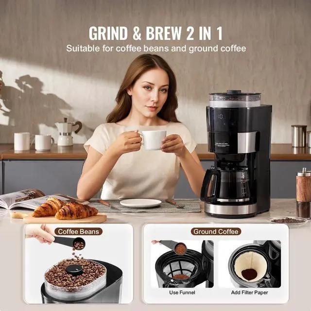 Alt view image 2 of 7 - Grind & Brew Coffee Maker 10 Cup Drip Coffee Machine w/ 3 Brew Strength Control