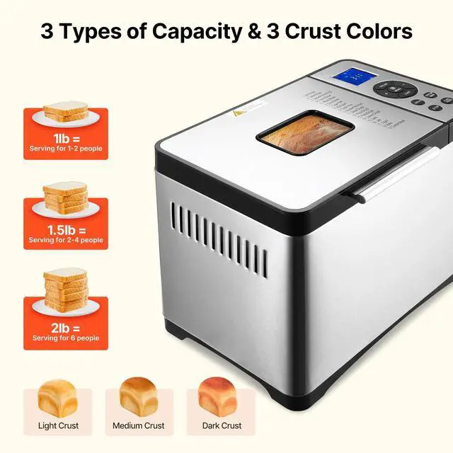 Alt view image 3 of 7 - 2LB 19-in-1 Bread Maker Automatic Compact Dough Machine Nonstick 3 Crust Colors