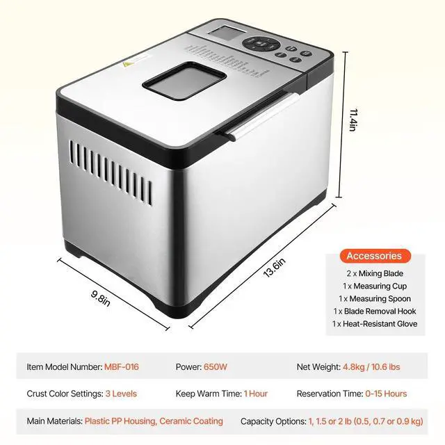 Alt view image 7 of 7 - 2LB 19-in-1 Bread Maker Automatic Compact Dough Machine Nonstick 3 Crust Colors