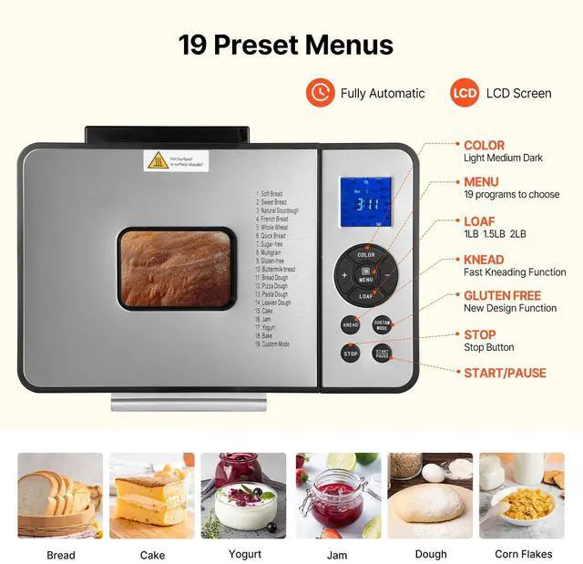 Alt view image 2 of 7 - 2LB 19-in-1 Bread Maker Automatic Compact Dough Machine Nonstick 3 Crust Colors
