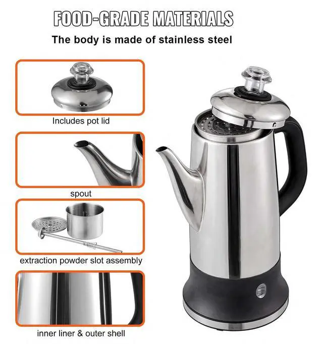 Alt view image 3 of 7 - 12-Cup Electric Percolator Coffee Pot with Stainless Steel Design