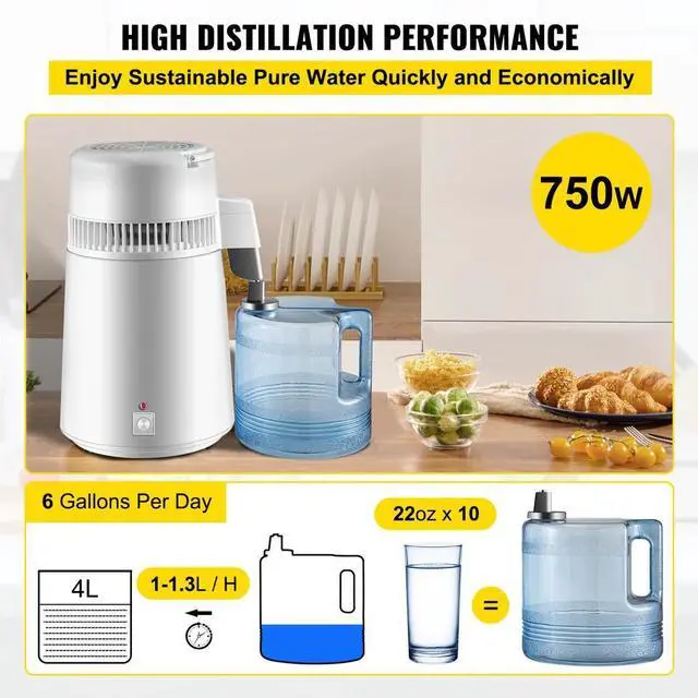 Alt view image 5 of 7 - 4L Water Distiller Purifier Machine Countertop 750W Stainless Steel CE