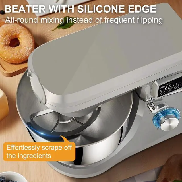 Alt view image 5 of 7 - 3in1 Stand Mixer 7.4Qt LCD Screen Timing 6-Speed Dough Mixer w/ Grinder Juicer