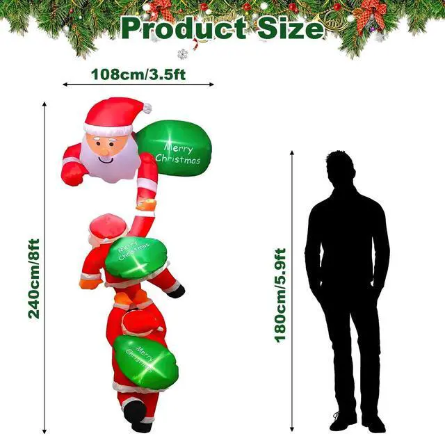 Alt view image 3 of 7 - 8FT Inflatable Climbing Santa Claus Christmas Santa Claus with Light Xmas Decor