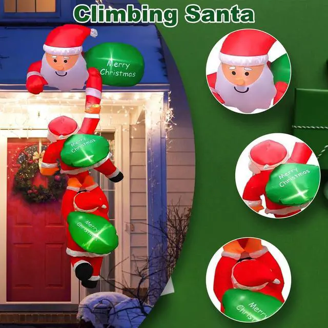 Alt view image 5 of 7 - 8FT Inflatable Climbing Santa Claus Christmas Santa Claus with Light Xmas Decor