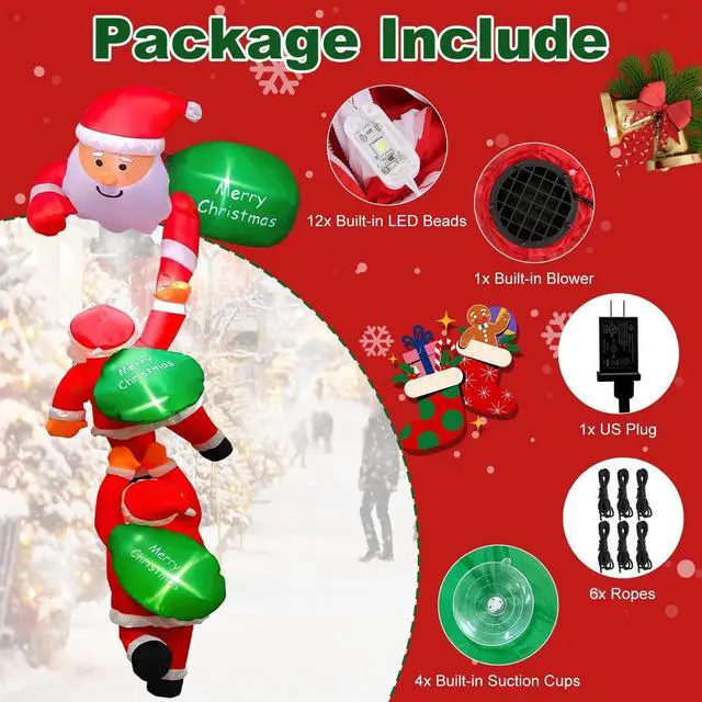 Alt view image 6 of 7 - 8FT Inflatable Climbing Santa Claus Christmas Santa Claus with Light Xmas Decor