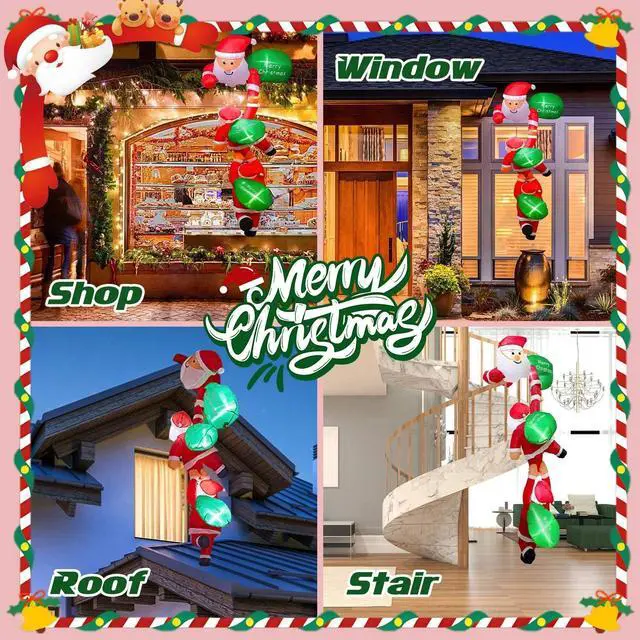 Alt view image 7 of 7 - 8FT Inflatable Climbing Santa Claus Christmas Santa Claus with Light Xmas Decor