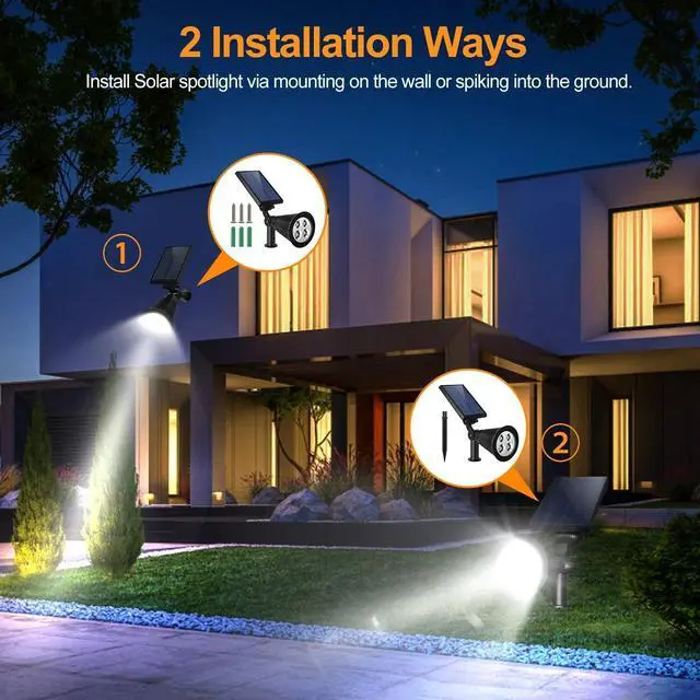 Alt view image 5 of 7 - 2-Pack Solar Spotlight 4 LED Outdoor Garden Dusk To Dawn Light Waterproof Lamp