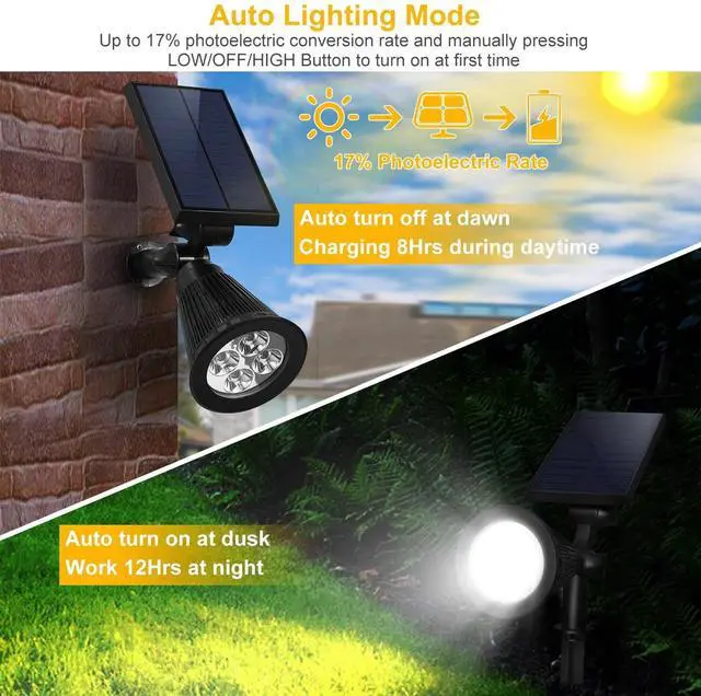 Alt view image 2 of 7 - 2-Pack Solar Spotlight 4 LED Outdoor Garden Dusk To Dawn Light Waterproof Lamp