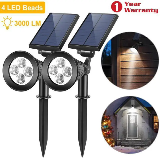 Main image of 2-Pack Solar Spotlight 4 LED Outdoor Garden Dusk To Dawn Light Waterproof Lamp