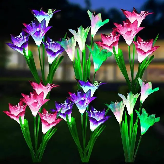 Main image of 2PCS Solar Lily Flower Garden Lights LED Outdoor Pathway Yard Decor Lamp 7-Color