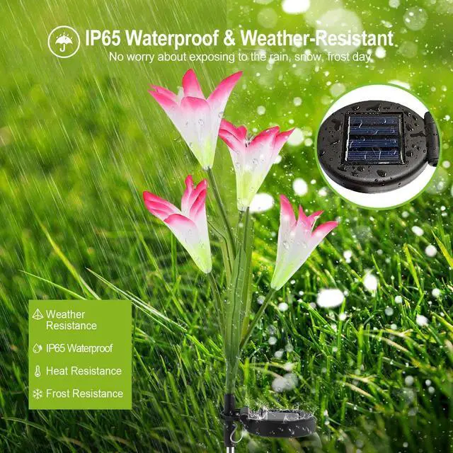 Alt view image 3 of 7 - 2PCS Solar Lily Flower Garden Lights LED Outdoor Pathway Yard Decor Lamp 7-Color