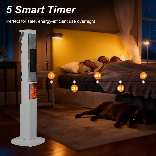 Alt view image 3 of 7 - 1500W Electric Heater Oscillating Ceramic Tower Space Heater Bedroom Heat Warmer