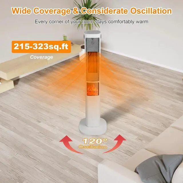 Alt view image 7 of 7 - 1500W Electric Heater Oscillating Ceramic Tower Space Heater Bedroom Heat Warmer