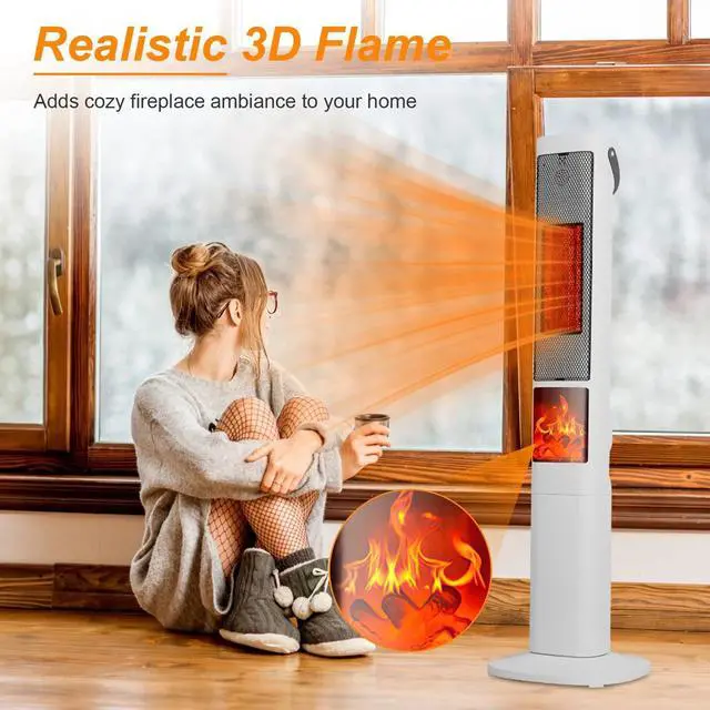 Alt view image 6 of 7 - 1500W Electric Heater Oscillating Ceramic Tower Space Heater Bedroom Heat Warmer