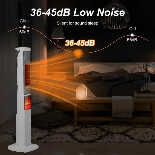 Alt view image 5 of 7 - 1500W Electric Heater Oscillating Ceramic Tower Space Heater Bedroom Heat Warmer