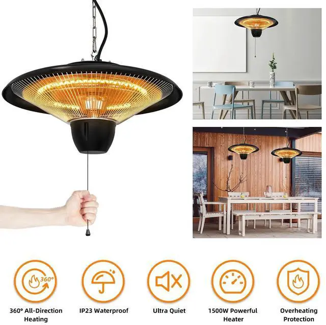 Alt view image 4 of 7 - 1500W Electric Hanging Patio Heater 360° Heating Outdoor Indoor Ceiling Heater