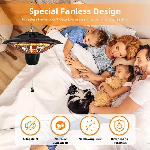 Alt view image 5 of 7 - 1500W Electric Hanging Patio Heater 360° Heating Outdoor Indoor Ceiling Heater