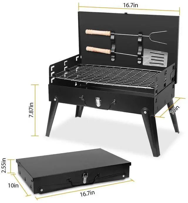 Alt view image 3 of 7 - Portable Charcoal Grill Foldable Stainless Steel BBQ Grill for Outdoor Camping