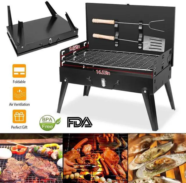 Main image of Portable Charcoal Grill Foldable Stainless Steel BBQ Grill for Outdoor Camping