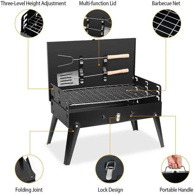 Alt view image 2 of 7 - Portable Charcoal Grill Foldable Stainless Steel BBQ Grill for Outdoor Camping