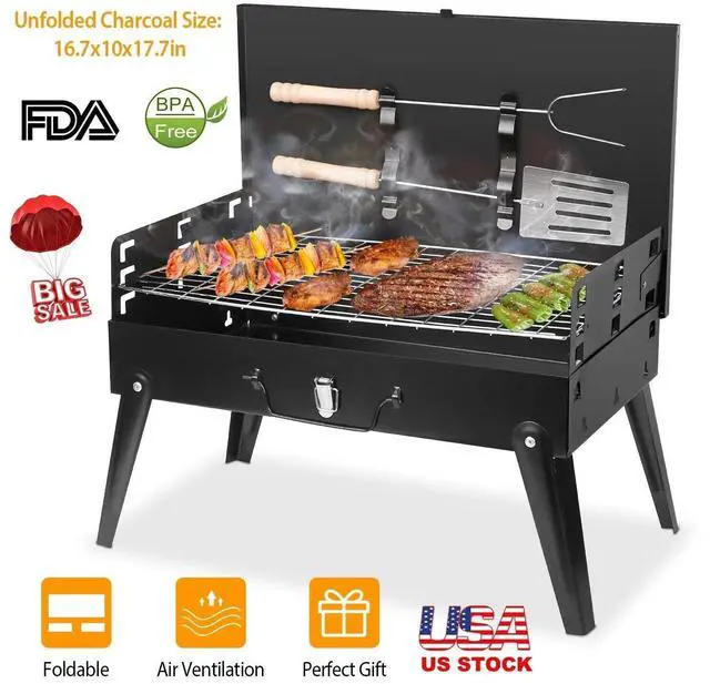 Alt view image 6 of 7 - Portable Charcoal Grill Foldable Stainless Steel BBQ Grill for Outdoor Camping