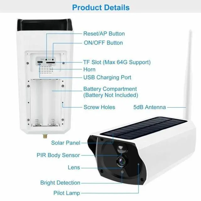 Alt view image 6 of 7 - 1080P HD Solar Powered WiFi IP Camera Outdoor Wireless Security Night Vision Cam