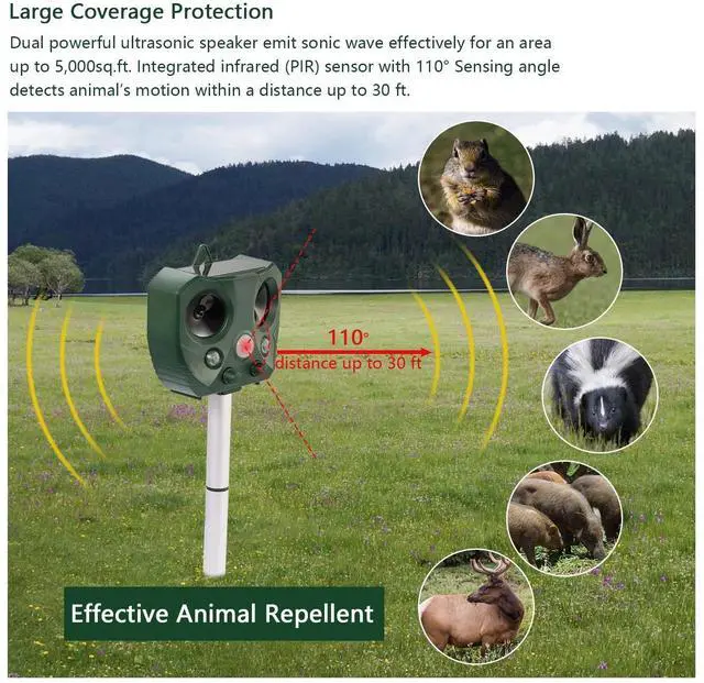 Alt view image 3 of 7 - Outdoor Solar Ultrasonic Power Pest Animal Repeller Repellent Garden Cat Dog Fox