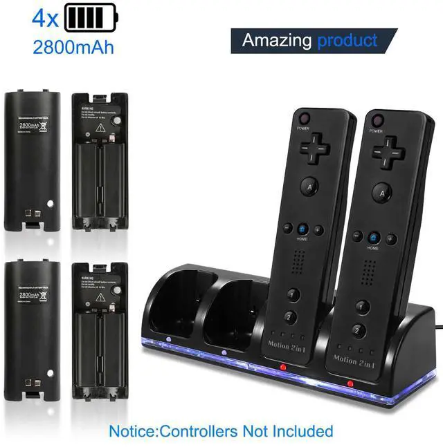 Alt view image 7 of 7 - 4 Rechargeable Battery Remote Controller Charger Charging Dock For Nintendo Wii