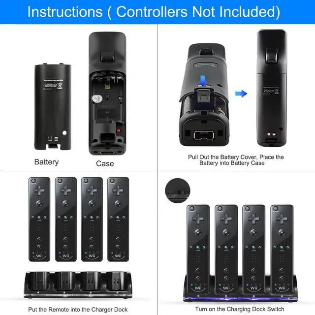 Alt view image 6 of 7 - 4 Rechargeable Battery Remote Controller Charger Charging Dock For Nintendo Wii