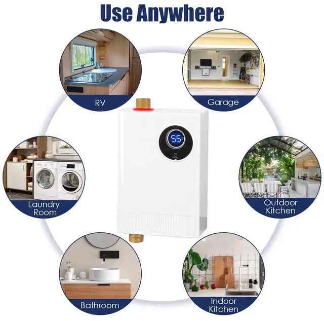 Alt view image 5 of 7 - 3000W Mini Water Heater Electric Tankless Water Heater Instant Hot Water Heater