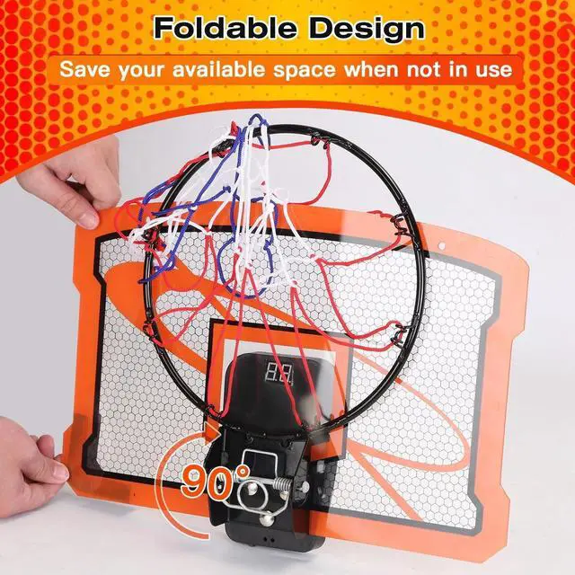 Alt view image 6 of 7 - Kids Basketball Hoop Set Over Door Basketball Hoop w/4 Balls Electric Scorer Toy