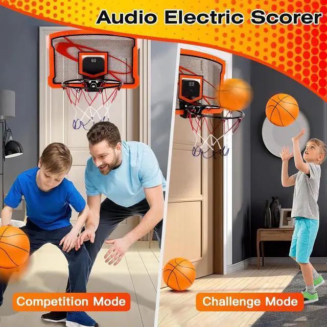 Alt view image 3 of 7 - Kids Basketball Hoop Set Over Door Basketball Hoop w/4 Balls Electric Scorer Toy