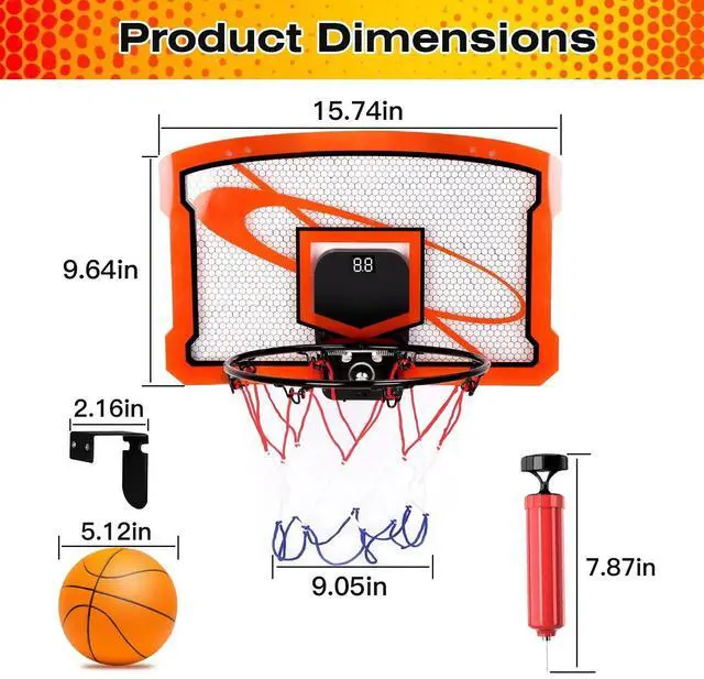 Alt view image 2 of 7 - Kids Basketball Hoop Set Over Door Basketball Hoop w/4 Balls Electric Scorer Toy