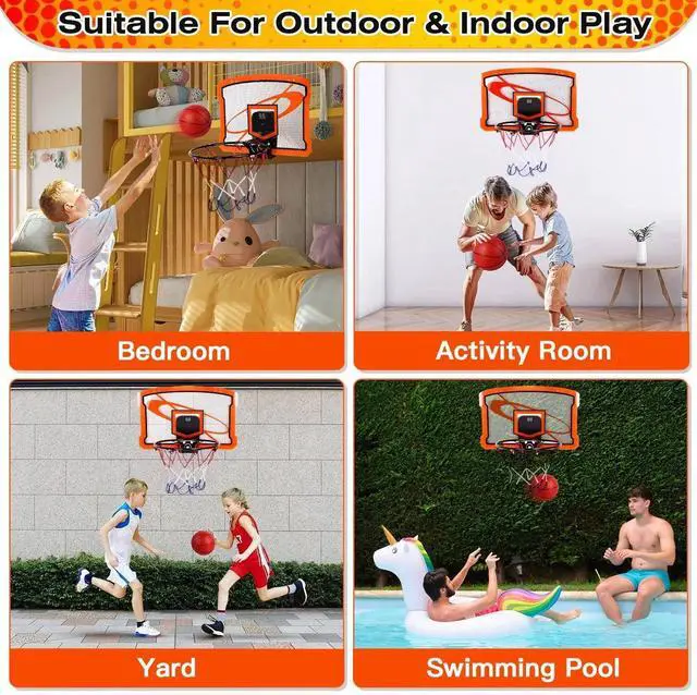 Alt view image 7 of 7 - Kids Basketball Hoop Set Over Door Basketball Hoop w/4 Balls Electric Scorer Toy